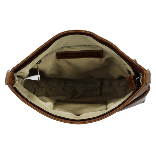 Schultertasche 26x25cm in Cognac aus Leder mit Reißverschluss und Wechselriemen