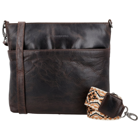 Schultertasche 26x25cm in Braun aus Leder mit Reißverschluss und Wechselriemen