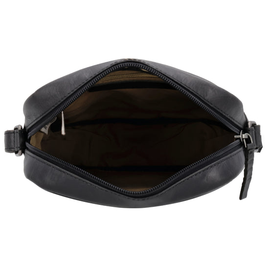 Schultertasche|Cross over 23,5x19cm in Schwarz aus Leder mit Reißverschluss - leder-accessoires.com