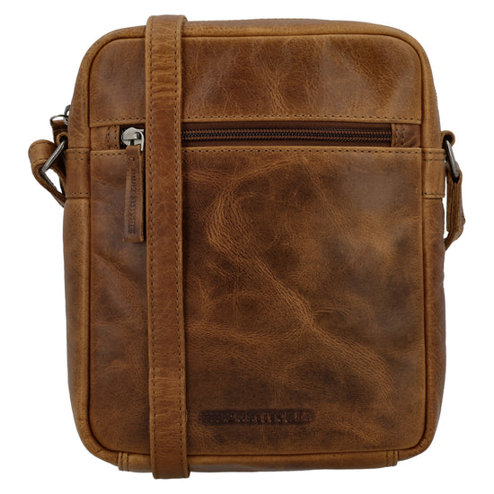 Schultertasche|Cross over 23,5x19cm in Cognac aus Leder mit Reißverschluss - leder-accessoires.com