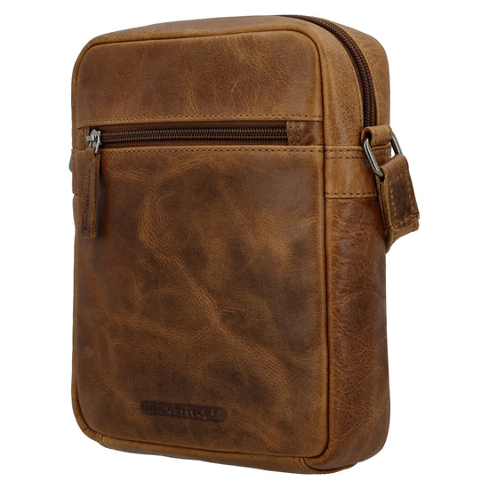 Schultertasche|Cross over 23,5x19cm in Cognac aus Leder mit Reißverschluss - leder-accessoires.com