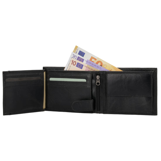 Geldbörse Querformat 12,5 x 10cm in Schwarz mit Riegel - leder-accessoires.com