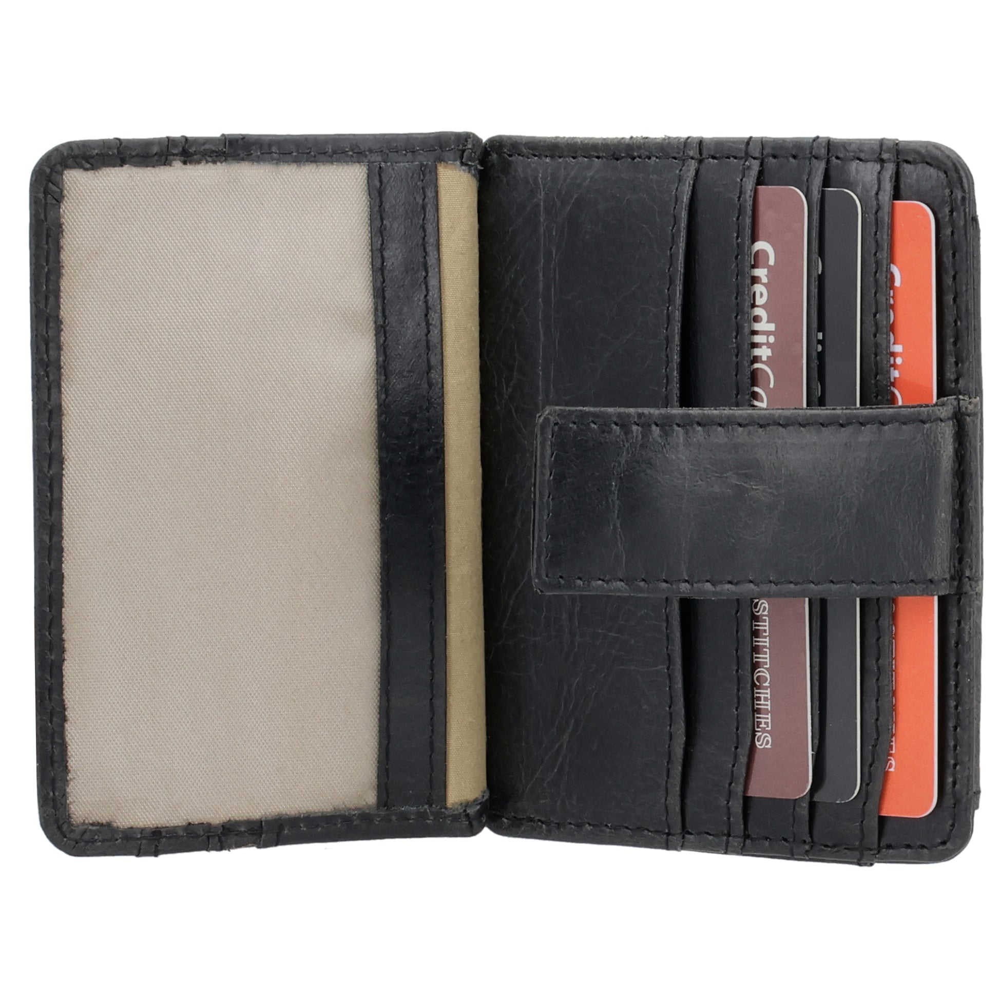Kartenetui 10x8,5cm in Schwarz mit Riegel und separatem Münzfach - leder-accessoires.com