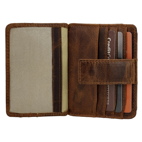 Kartenetui 10x8,5cm in Braun mit Riegel und separatem Münzfach - leder-accessoires.com