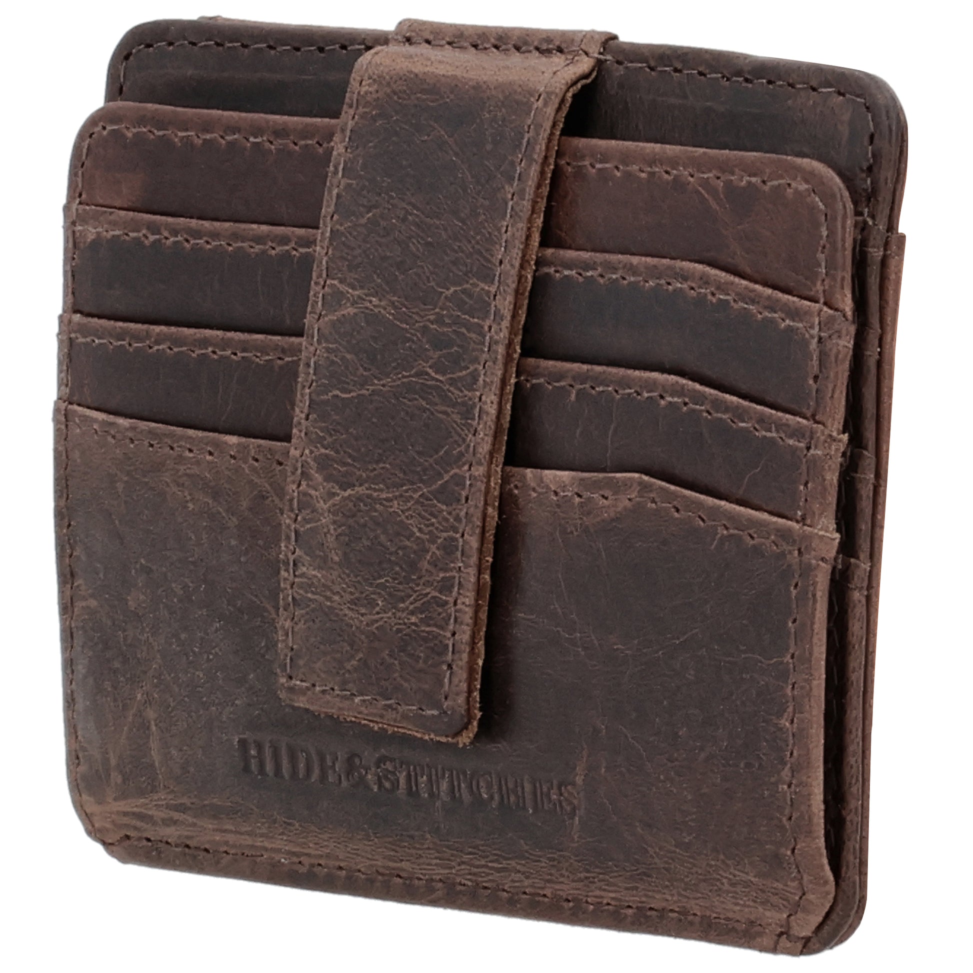 Kartenetui 10x8,5cm in Dunkelbraun mit Riegel und separatem Münzfach - leder-accessoires.com