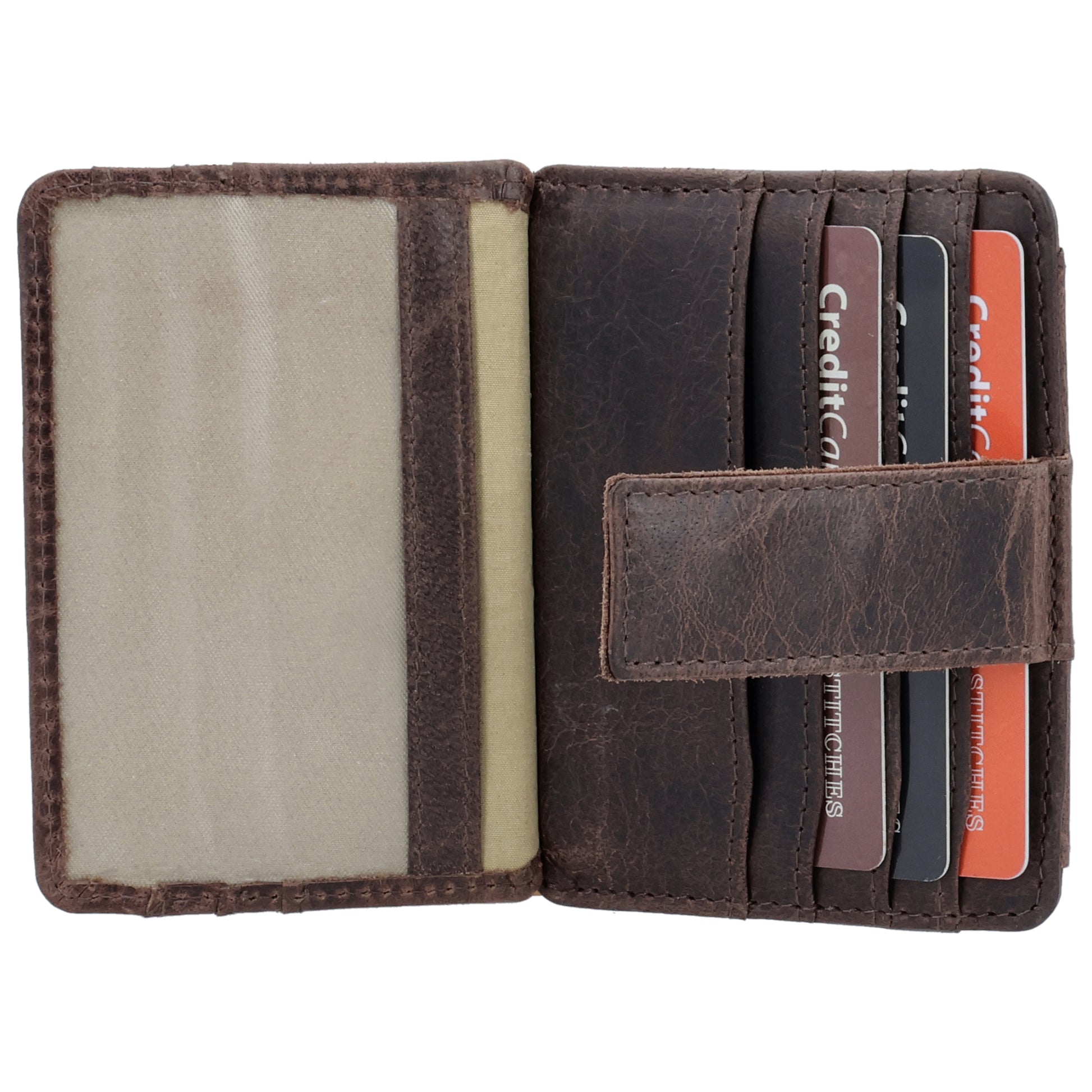 Kartenetui 10x8,5cm in Dunkelbraun mit Riegel und separatem Münzfach - leder-accessoires.com