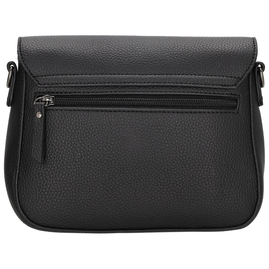 Schultertasche 26x18cm Schwarz mit Reißverschluss und Überschlag