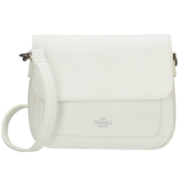 Schultertasche 26x18cm Weiß mit Reißverschluss und Überschlag