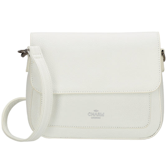 Schultertasche 26x18cm Weiß mit Reißverschluss und Überschlag