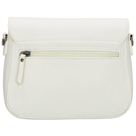 Schultertasche 26x18cm Weiß mit Reißverschluss und Überschlag