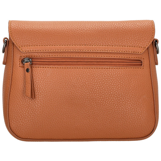 Schultertasche 26x18cm Cognac mit Reißverschluss und Überschlag