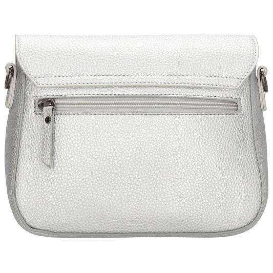 Schultertasche 26x18cm Silber mit Reißverschluss und Überschlag