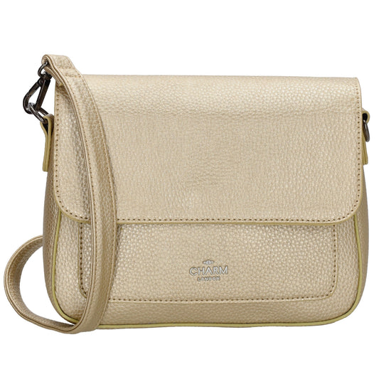 Schultertasche 26x18cm Gold mit Reißverschluss und Überschlag