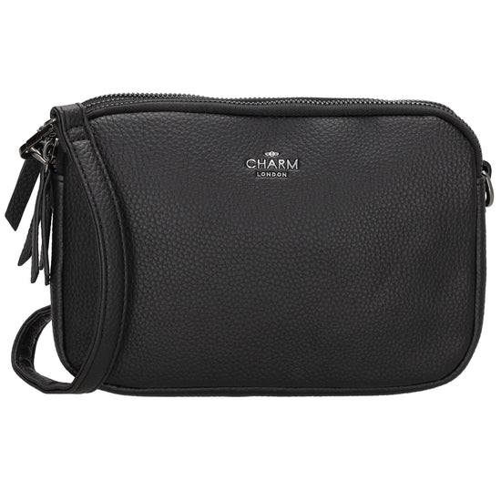 Schultertasche 21x14cm in Schwarz mit drei Hauptfächern und Reißverschluss - leder-accessoires.com