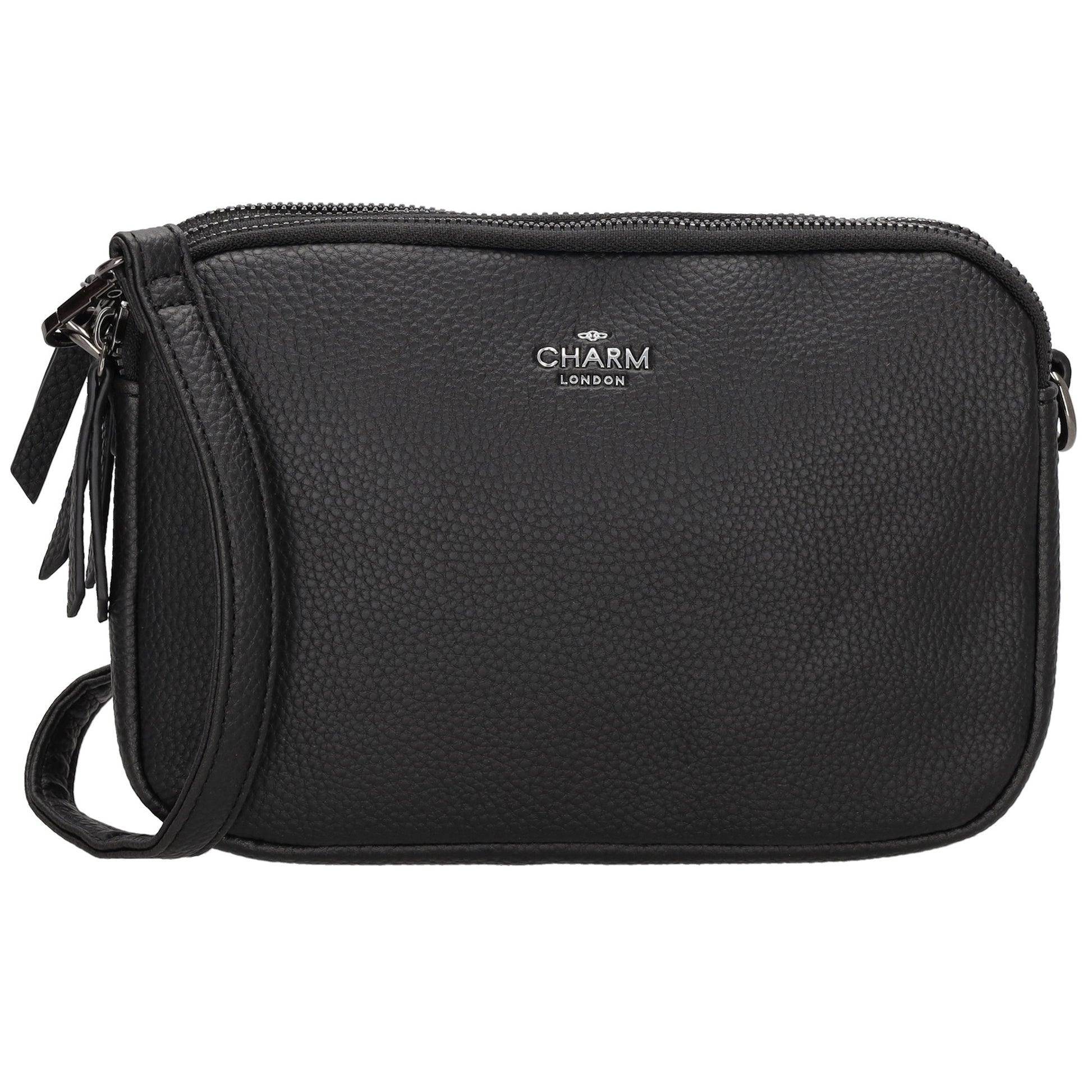 Schultertasche 21x14cm in Schwarz mit drei Hauptfächern und