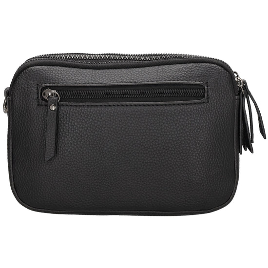Schultertasche 21x14cm in Schwarz mit drei Hauptfächern und Reißverschluss - leder-accessoires.com