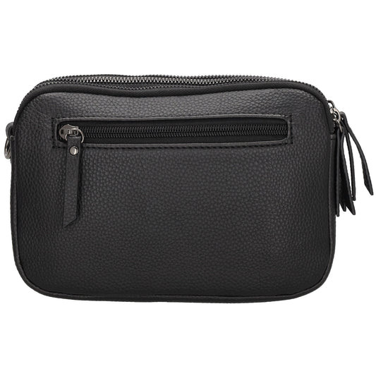 Schultertasche 21x14cm in Schwarz mit drei Hauptfächern und Reißverschluss