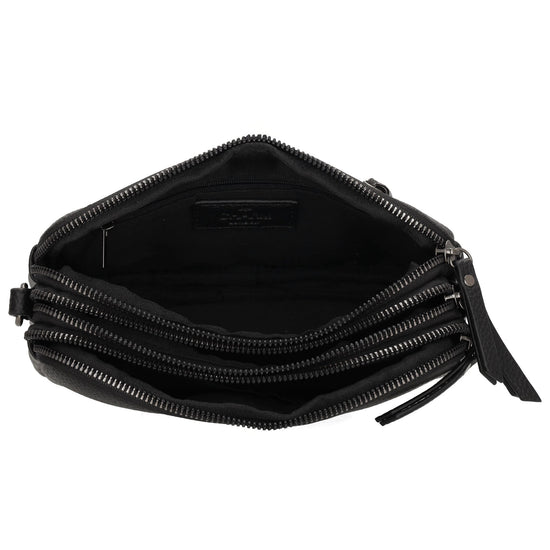 Schultertasche 21x14cm in Schwarz mit drei Hauptfächern und Reißverschluss - leder-accessoires.com