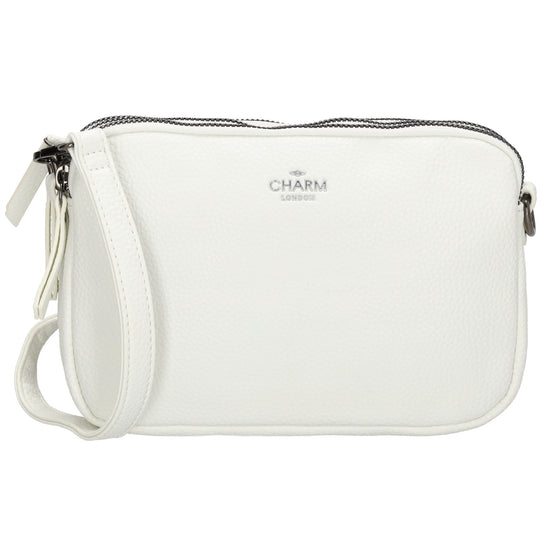 Schultertasche 21x14cm in Weiß mit drei Hauptfächern und Reißverschluss - leder-accessoires.com