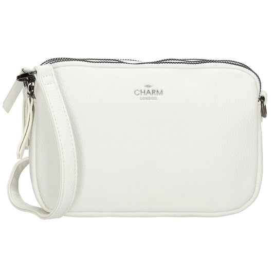 Schultertasche 21x14cm in Weiß mit drei Hauptfächern und Reißverschluss