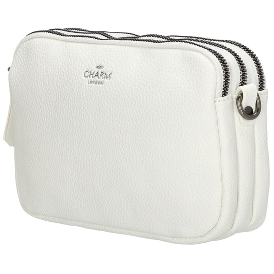 Schultertasche 21x14cm in Weiß mit drei Hauptfächern und Reißverschluss - leder-accessoires.com