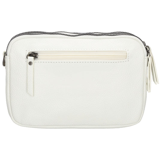 Schultertasche 21x14cm in Weiß mit drei Hauptfächern und Reißverschluss