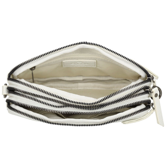 Schultertasche 21x14cm in Weiß mit drei Hauptfächern und Reißverschluss - leder-accessoires.com