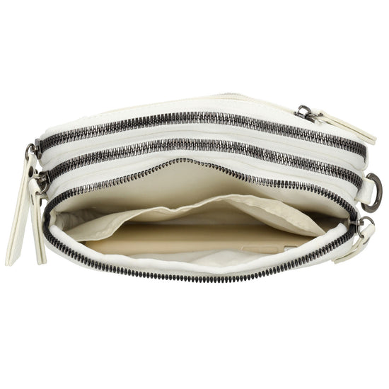 Schultertasche 21x14cm in Weiß mit drei Hauptfächern und Reißverschluss - leder-accessoires.com