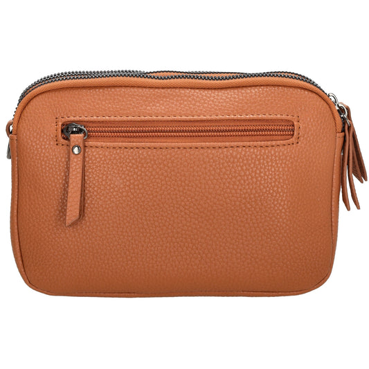 Schultertasche 21x14cm in Cognac mit drei Hauptfächern und Reißverschluss