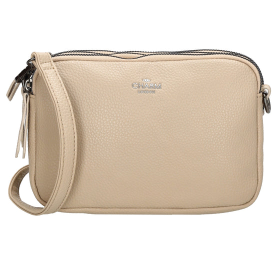 Schultertasche 21x14cm in Taupe mit drei Hauptfächern und Reißverschluss - leder-accessoires.com