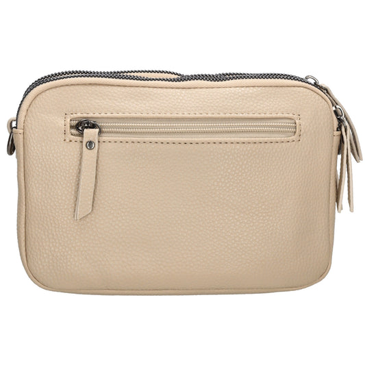 Schultertasche 21x14cm in Taupe mit drei Hauptfächern und Reißverschluss