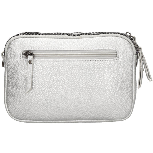 Schultertasche 21x14cm in Silber mit drei Hauptfächern und Reißverschluss