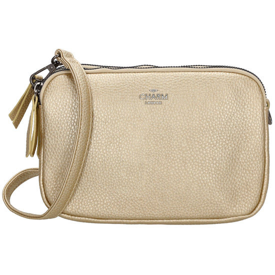 Schultertasche 21x14cm in Gold mit drei Hauptfächern und Reißverschluss - leder-accessoires.com