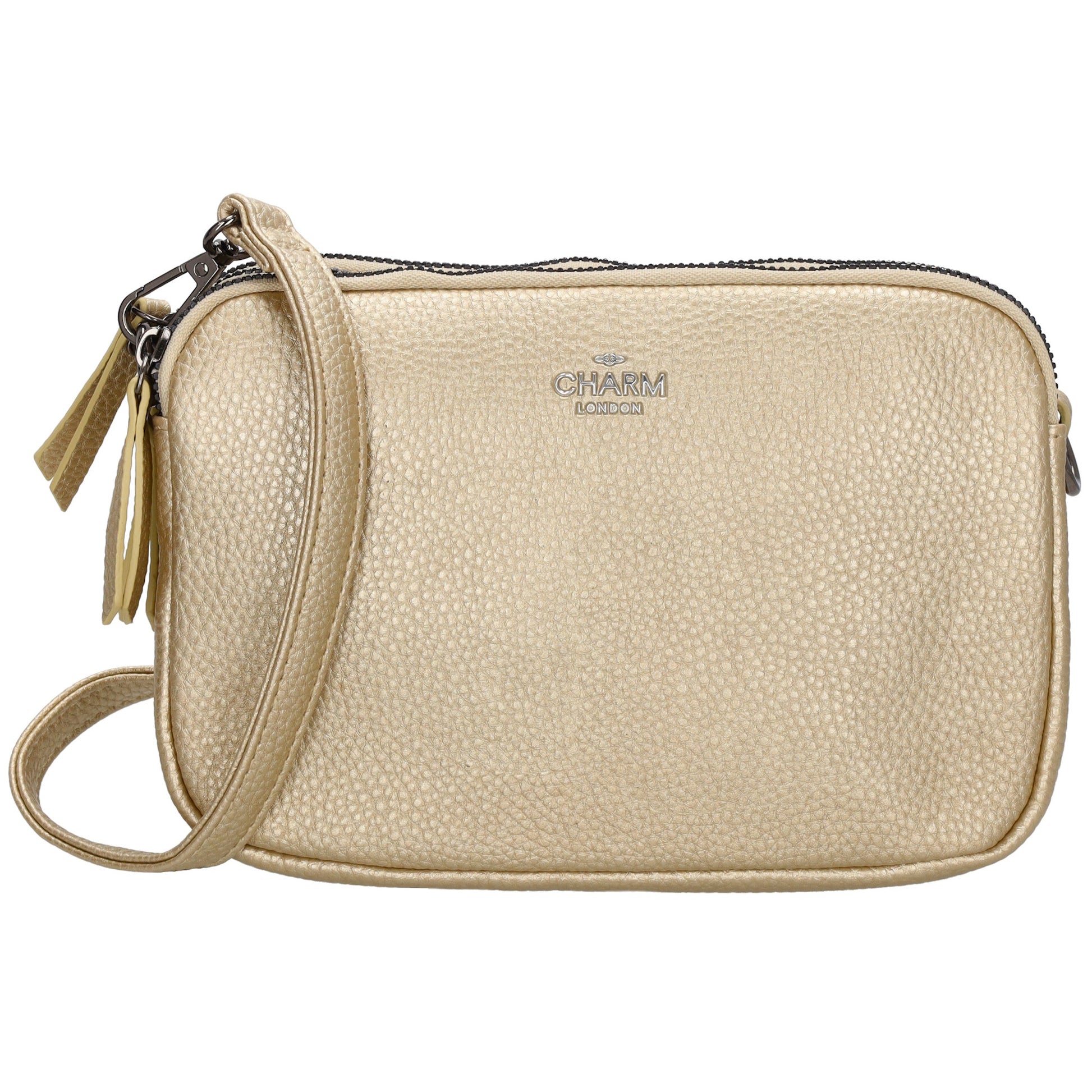 Schultertasche 21x14cm in Gold mit drei Hauptfächern und Reißverschluss - leder-accessoires.com