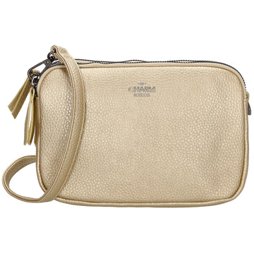 Schultertasche 21x14cm in Gold mit drei Hauptfächern und Reißverschluss - leder-accessoires.com