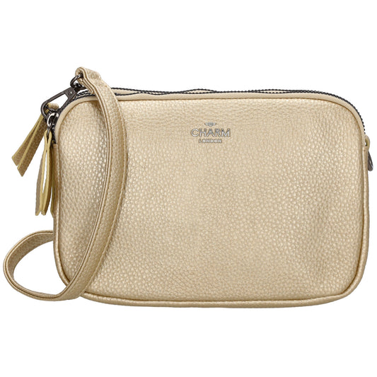 Schultertasche 21x14cm in Gold mit drei Hauptfächern und Reißverschluss