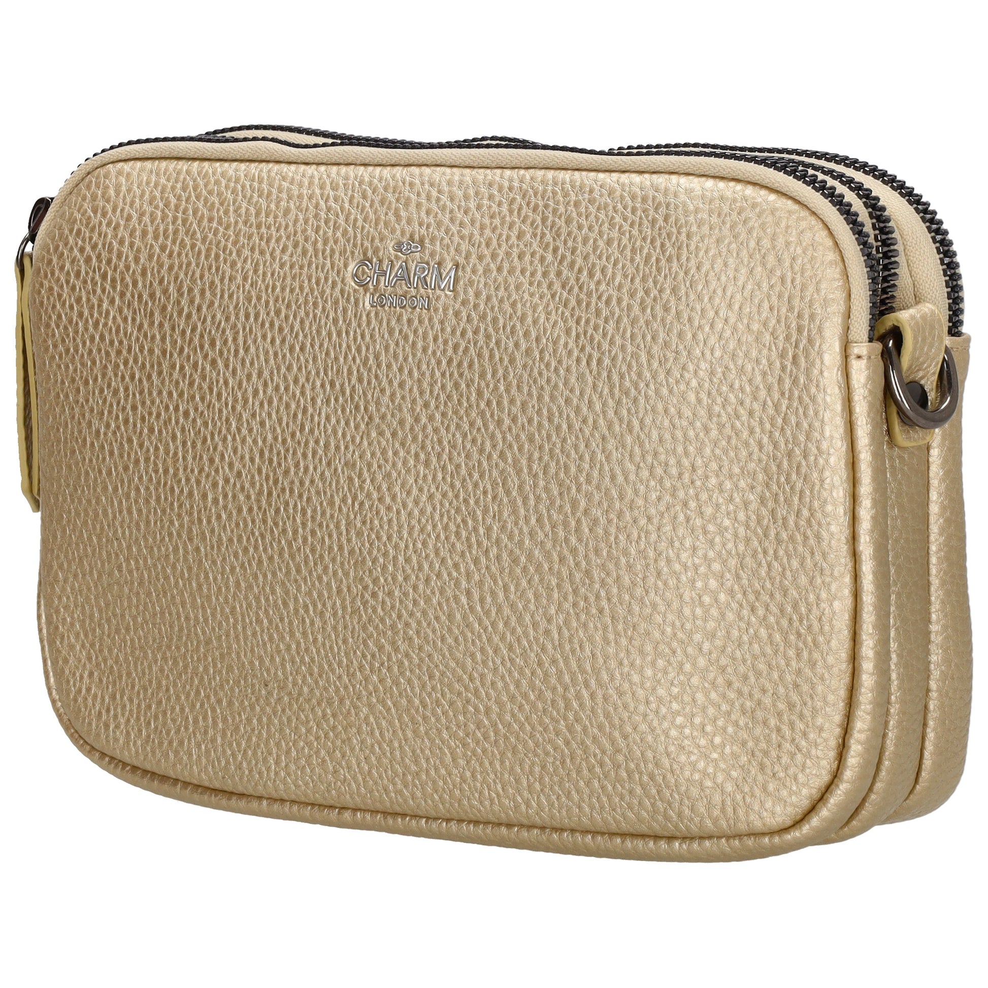 Schultertasche 21x14cm in Gold mit drei Hauptfächern und Reißverschluss - leder-accessoires.com
