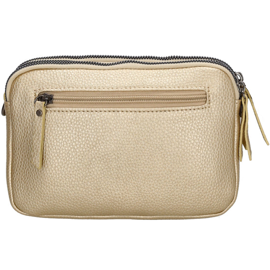 Schultertasche 21x14cm in Gold mit drei Hauptfächern und Reißverschluss - leder-accessoires.com