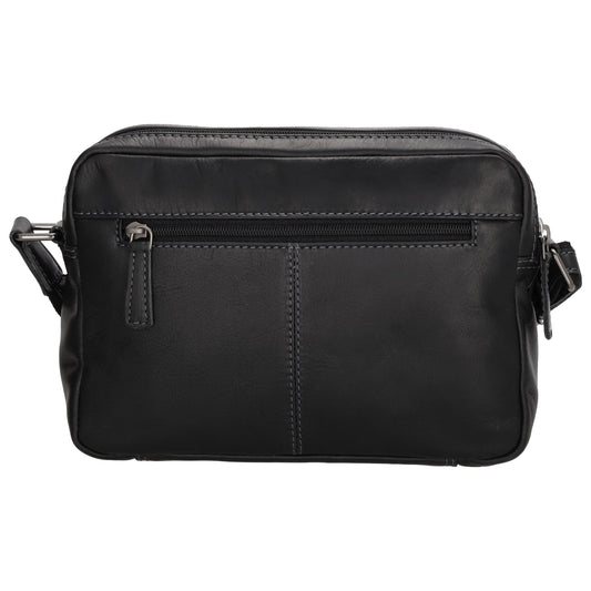 Schultertasche 23,5x16cm in Schwarz aus Leder mit Reißverschluss