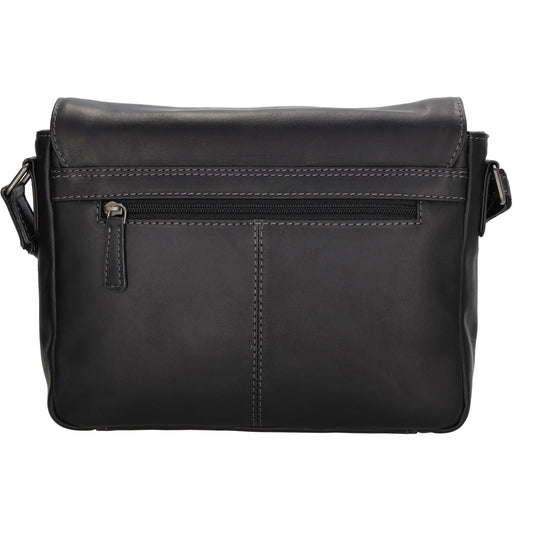 Schultertasche 28x19cm in Schwarz aus Leder mit Überschlag