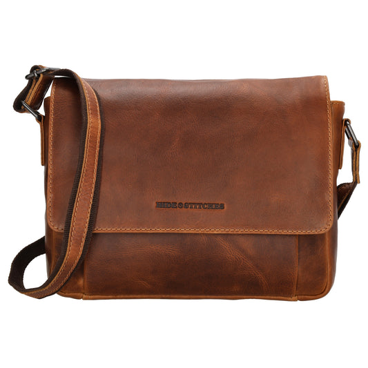 Schultertasche 28x19cm in Braun aus Leder mit Überschlag