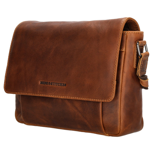Schultertasche 28x19cm in Braun aus Leder mit Überschlag