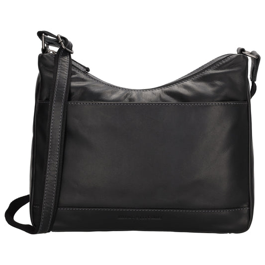 Schultertasche 31x21cm in Schwarz aus Leder mit Reißverschluss