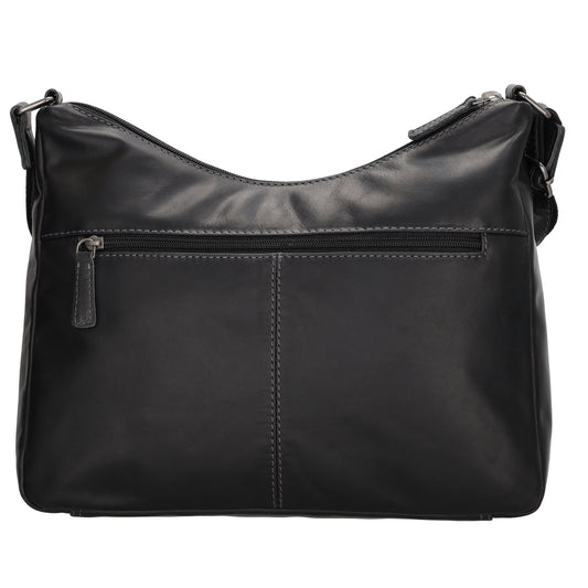 Schultertasche 31x21cm in Schwarz aus Leder mit Reißverschluss