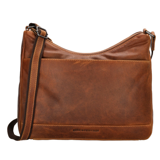 Schultertasche 31x21cm in Braun aus Leder mit Reißverschluss