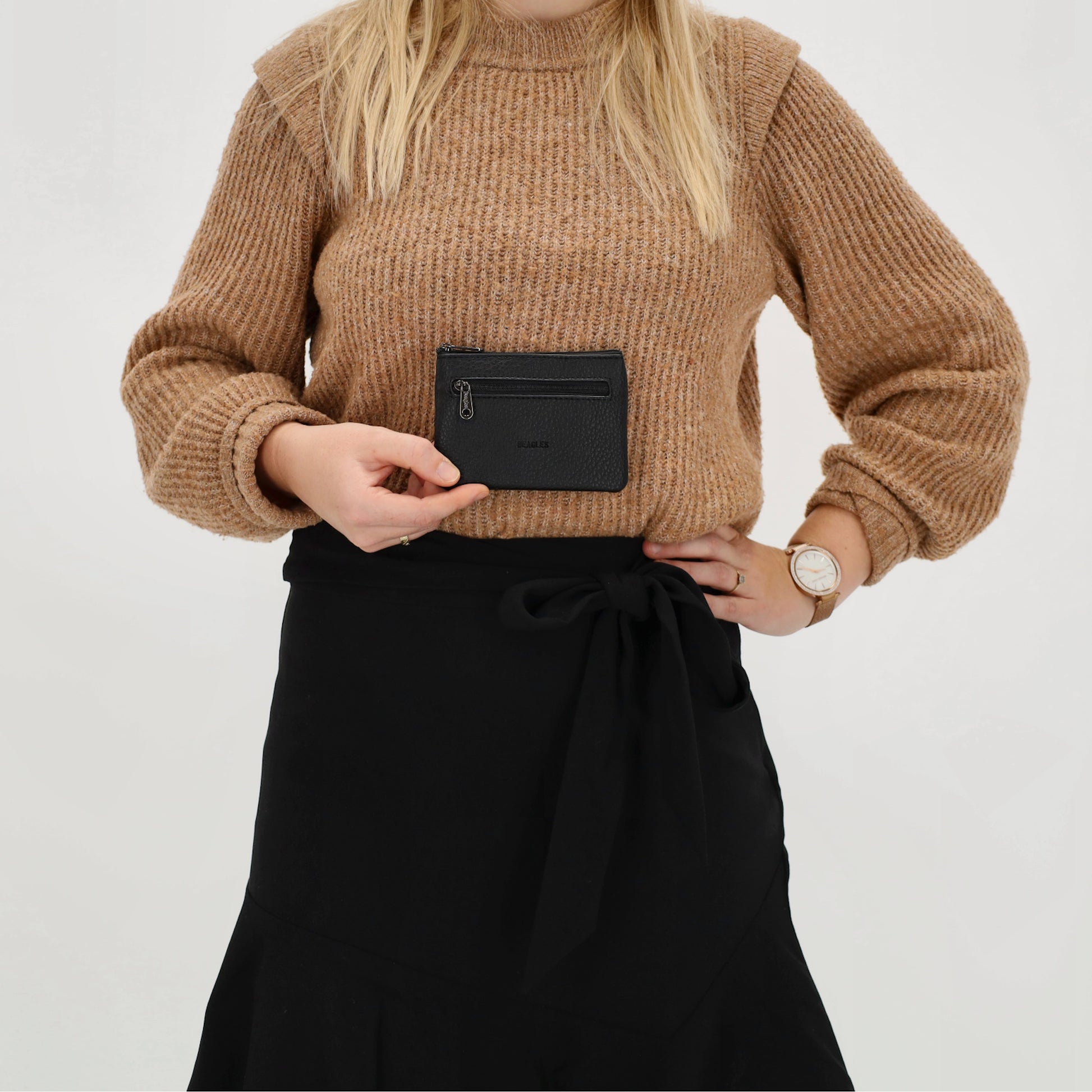 Schlüsseletui 12,5x9cm in Schwarz mit Reißverschluss - leder-accessoires.com