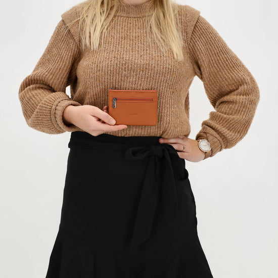 Schlüsseletui 12,5x9cm in Cognac mit Reißverschluss - leder-accessoires.com