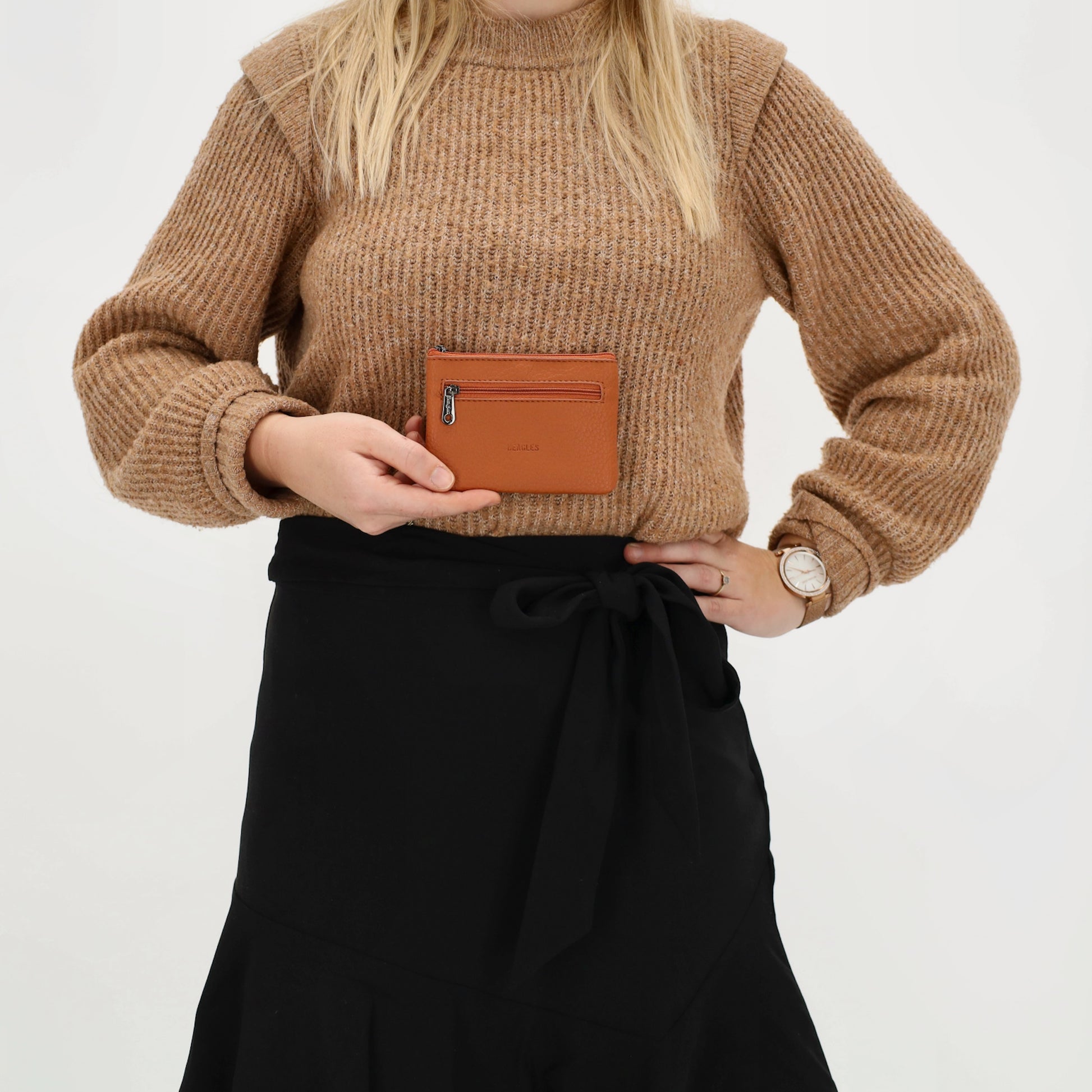 Schlüsseletui 12,5x9cm in Cognac mit Reißverschluss - leder-accessoires.com