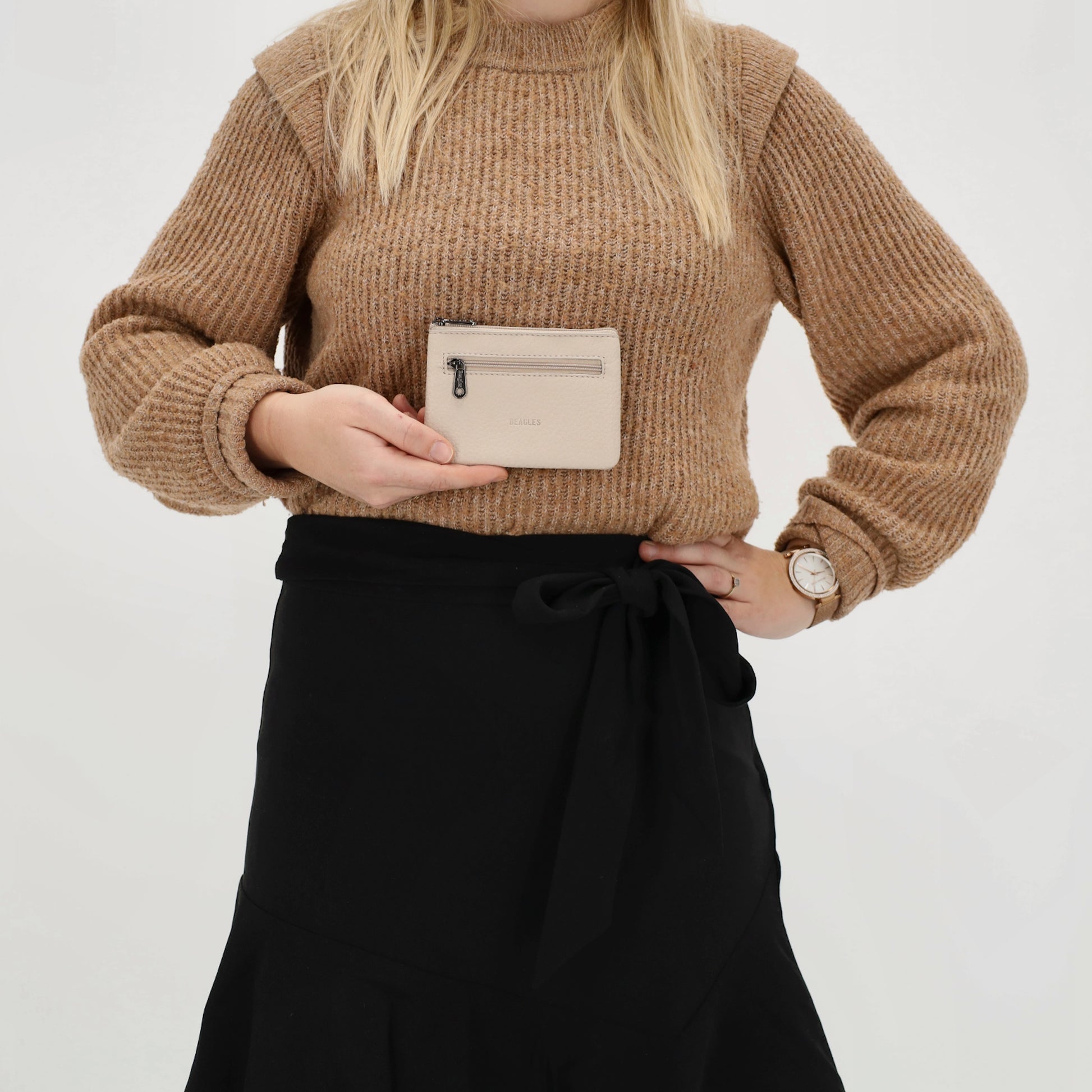 Schlüsseletui 12,5x9cm in Taupe mit Reißverschluss - leder-accessoires.com