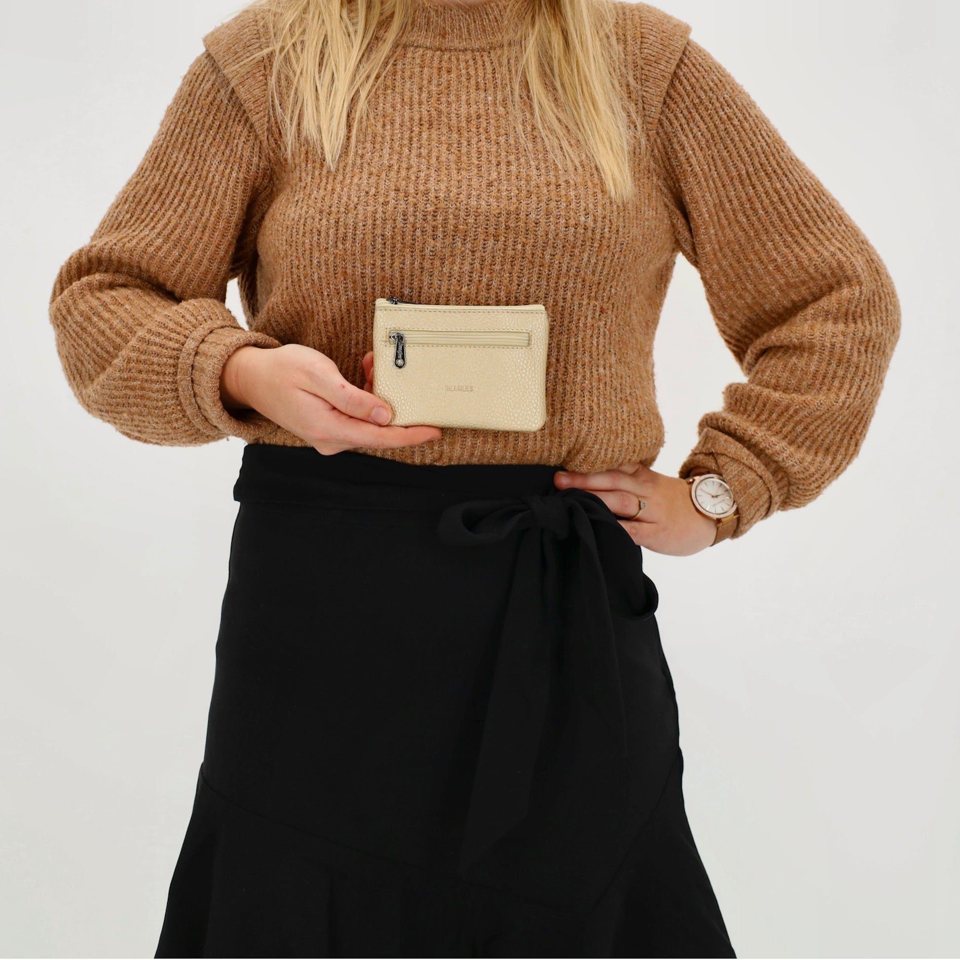 Schlüsseletui 12,5x9cm in Gold-Metallic mit Reißverschluss - leder-accessoires.com